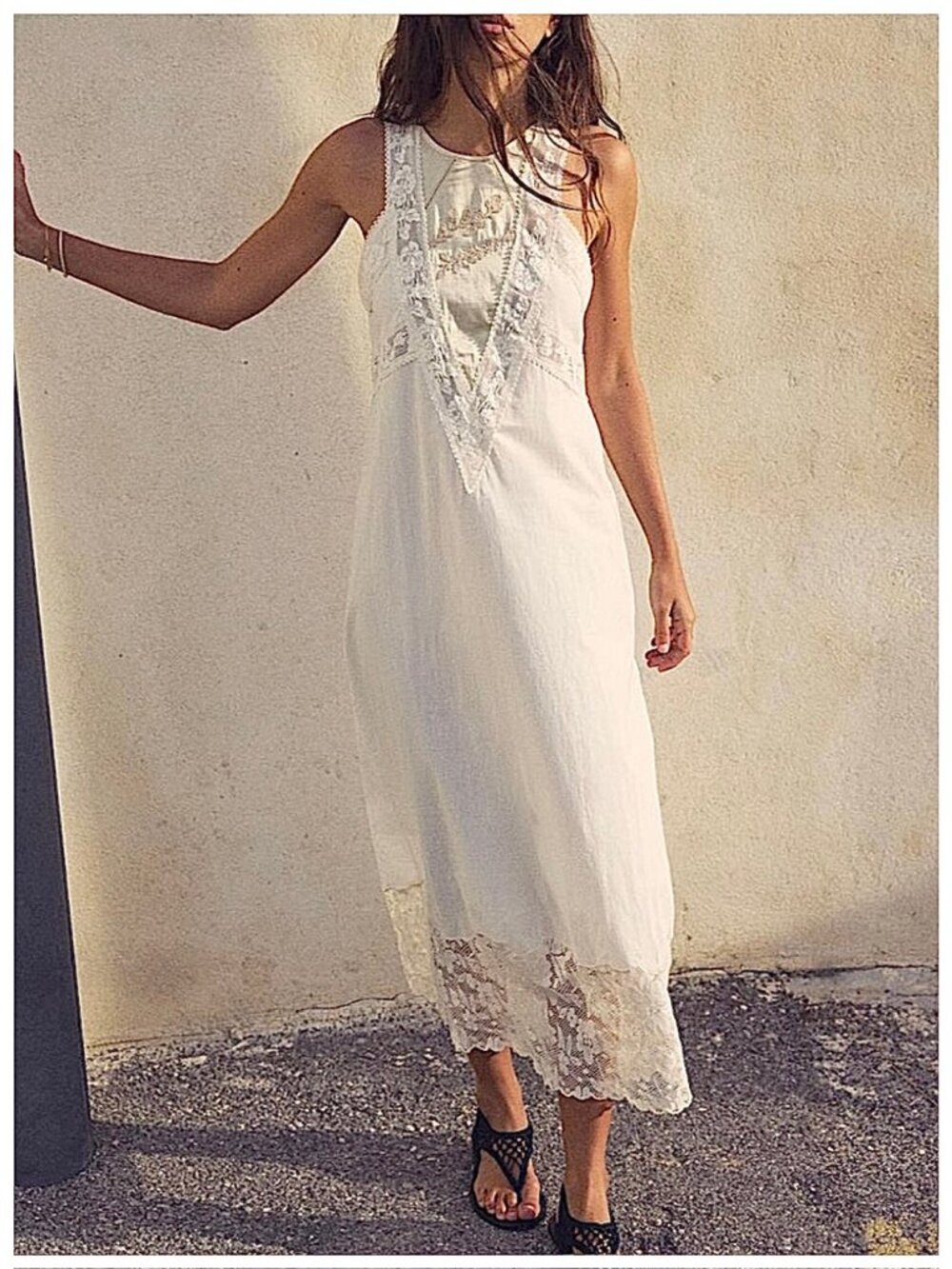 Zara Creamy Off-White Embroidered Lace Midi Dress NWT